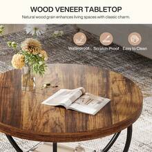Round Coffee Table, 31.7" Wooden 2-Tier Circle Coffee Table With Storage Shelves, Modern Accent Cocktail Table Center Table For Living Room, Rustic Brown - Rustic Brown - View 4