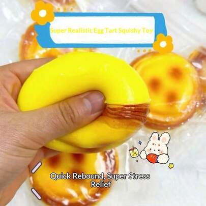 New Creative Egg Tart Squeeze Toy - Slow Rebound Fluid Imitation Food Squeeze Stress Relief Toy - Creative Bread Egg Tart Shaped Squeeze Slow Release Toy - Gift For Friends Birthday - Realistic Outdoor Photography Prop Food - Birthday Gift