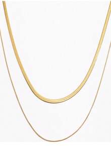 1件简约时尚休闲百搭男女通用双层蛇骨链，优雅订婚/结婚扁平蛇骨项链 - 金色 - 查看 3