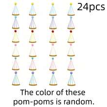 Sombreros de papel en forma de cono con rayas de 6 colores tipo macarrón y decoración aleatoria de pompones, sombreros de fiesta adecuados para fiestas de té en el jardín, revelación de género, bodas y otras fiestas con accesorios para fotos, también se pueden usar como decoración para carnavales, fiestas en la piscina, picnics y otras celebraciones - Sombrero de rayas con motas doradas - Ver 8
