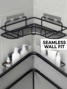 [Durable Black Shower Shelf] 2pcs Modern Sleek Bathroom Corner Storage Racks, Multi-Compartment Wall-Mounted Bathroom Organizer, Rust-Proof Sturdy Corner Shelves For Shampoo, Conditioner, And Cosmetics,No-Drill Adhesive Installation Shower Caddy, - Multicolor - View 9