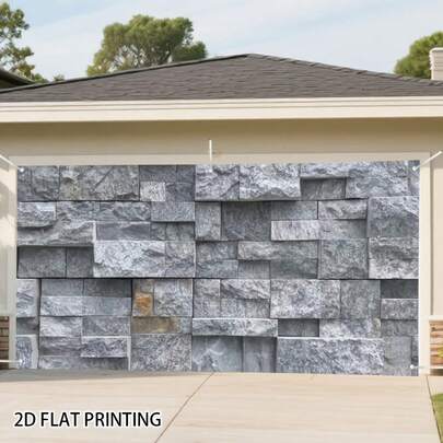 1 Rock Texture Garage Door Banner - Large Outdoor Door Frame Decoration, Realistic Stone Design, Perfect For Festival Party Background And Courtyard Decoration, Door Hanging Decoration, Multiple Styles And Colors To Choose From.