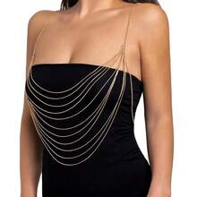 Summer Multi-Layer Metal Harness Tassel Shoulder & Bikini Beach Bra Bridal Wedding Necklace For Women - 金色 - 查看 4