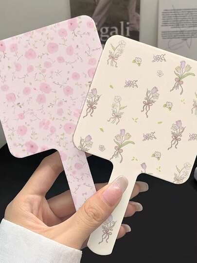 1 pieza Espejo de mano pequeño con pantalla completa de estilo floral en rosa y morado, espejo de bolsillo de cuero rosa con estilo femenino, portátil y compacto para el maquillaje, muy adecuado para el hogar, dormitorio, viajes, citas, compras y regalos festivos