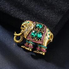 1pc Vintage Distressed Rhinestone Elephant Brooch, Exotic Auspicious Elephant Pin, Unisex Suit/Coat Accessory - Elephant - View 1