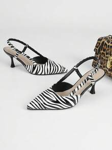 XBYASDF Giày sandal mũi nhọn cao gót 7cm họa tiết da báo mới năm 2026 dành cho nữ, gót nhọn mảnh mai bóng bẩy, giày thời trang đi làm và dự tiệc. - Đen và trắng - Xem 9