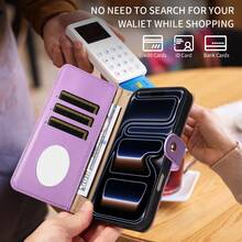 1pc Crossbody Protective Case With Card Slots, Zipper Pocket Compatible With Apple 17 ProMax/16/15/14/13/12/11pro, A56, NOTE 14 PRO 5G (International Version), Makeup Mirror Phone Cover - Purple - View 7