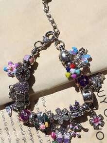 1pc Vintage Flower Charm Bracelet, Pink Sakura Flower Bracelet, Tulip Flower Bracelet, Vintage Butterfly Bracelet, Holiday Style Bracelet - 粉色 - 查看 9