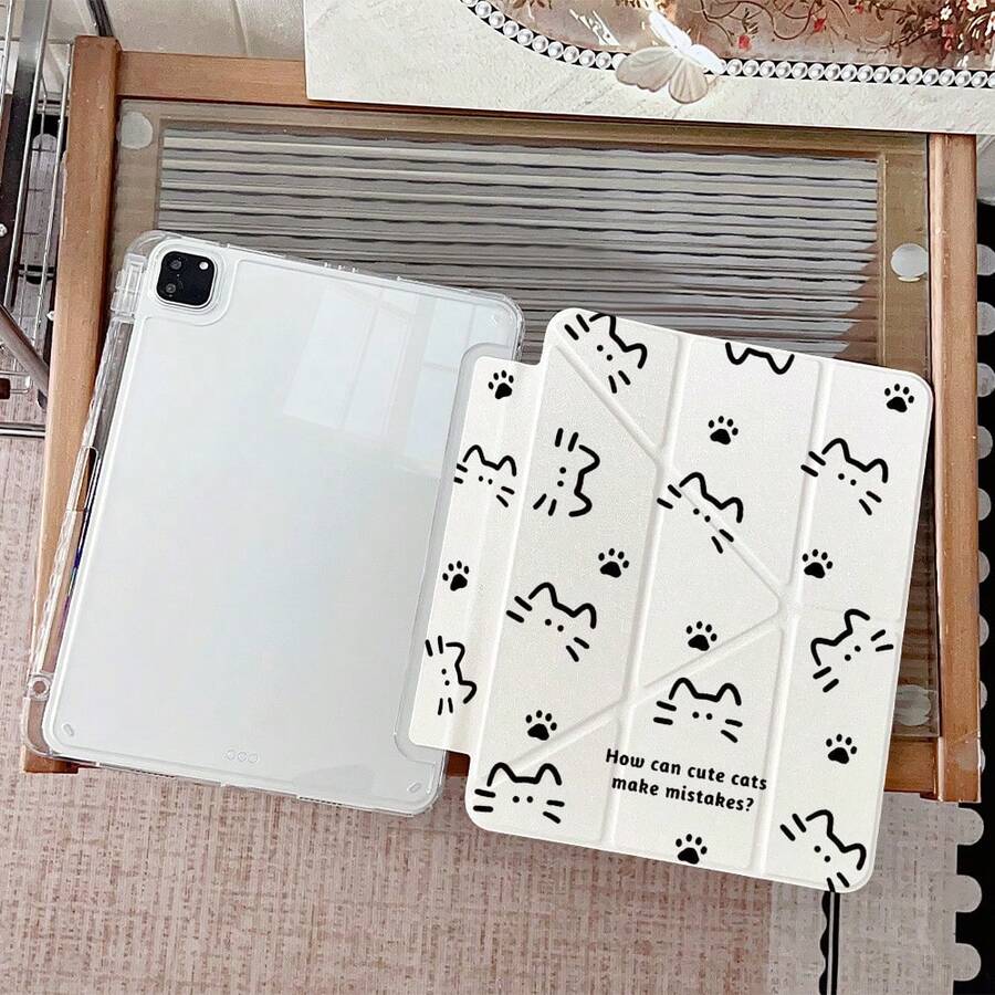 1 chiếc ốp lưng bảo vệ hai mặt in hình dấu chân mèo đen, có thể gập lại, xoay đa góc, kèm khe cắm bút và chức năng tự động tắt/mở màn hình, phù hợp với iPad Pro/Air, iPad 5/6/68. - Nhiều màu - Xem 1