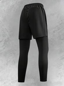 Men's Summer Casual Sports Pants 2-In-1, Drawstring Waist Design, Zipper Pockets On Legs, Lightning Print Pattern, Suitable For Loose Daily Wear - Black - View 2