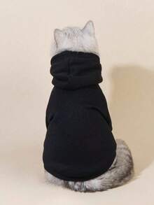 1 pieza Sudadera básica cómoda y cálida de color dopamina, adecuada para gatos y perros, para interiores y exteriores - Negro - Ver 5