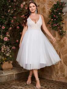 Đầm Plus Size Nghề thêu Dây kéo màu trơn Hấp dẫn - trắng - Xem 3