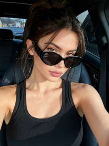 1pc New Arrival European & American Punk Retro Cat Eye Fashion Fashion Glasses, Street Style, Hip-Hop, Runway Show - Black Frame Gray Film - View 1