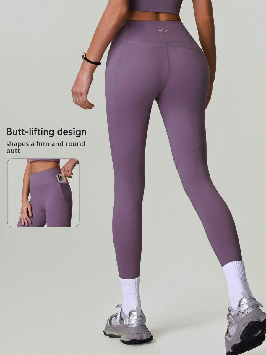 Quần tập thể dục yoga cạp cao ôm bụng dành cho nữ, có túi, thích hợp cho chạy bộ, hoạt động thể thao, tập luyện. - Màu tím - Xem 1