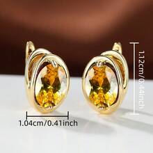 Vanel 1 par de elegantes pendientes de gancho dorados y rosas con circonita cúbica, pendientes delicados y brillantes para uso diario y fiestas - Amarillo dorado - Ver 5