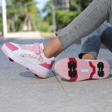 1 đôi giày trượt patin trẻ em buộc dây, đế dày, mũi tròn, kiểu dáng thấp cổ, làm bằng chất liệu PU, thích hợp cho bé mang hàng ngày trong mọi mùa. - Màu Hồng Tươi - Xem 8