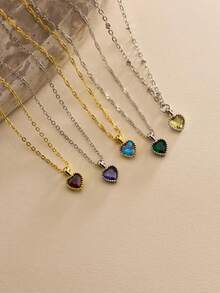 精致18K镀金心形红宝石项链，女士款，小巧的诞生石心形吊坠，个性化定制诞生石首饰，优雅周年纪念/生日礼物，简约复古风格项链 - 彩色 - 查看 3