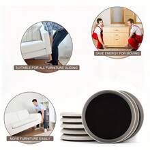4 piezas de deslizadores de muebles reutilizables de 3.5 pulgadas, adecuados para alfombras - Fácil movilidad y protección de superficie - Beige - Ver 4