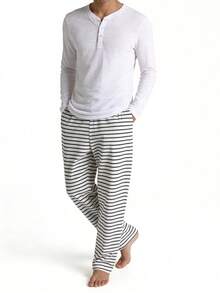 2 piezas Pantalones de pijama de descanso para hombre con rayas y pierna recta, ajuste holgado transpirable con cordón y cintura elástica con bolsillos - Multicolor - Ver 8