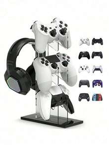 1pc 3-Tier Plastic Headphone Stand, Multifunctional Game Controller Storage Rack, Designed For Gamers Desktop Headphone Organizer - Transparent - View 1