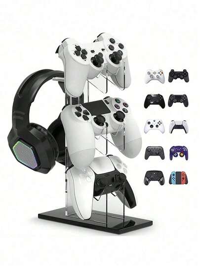 1 giá đỡ tai nghe 3 tầng bằng nhựa, giá đựng tay cầm chơi game đa chức năng, được thiết kế dành cho game thủ, dùng để sắp xếp tai nghe trên bàn làm việc.