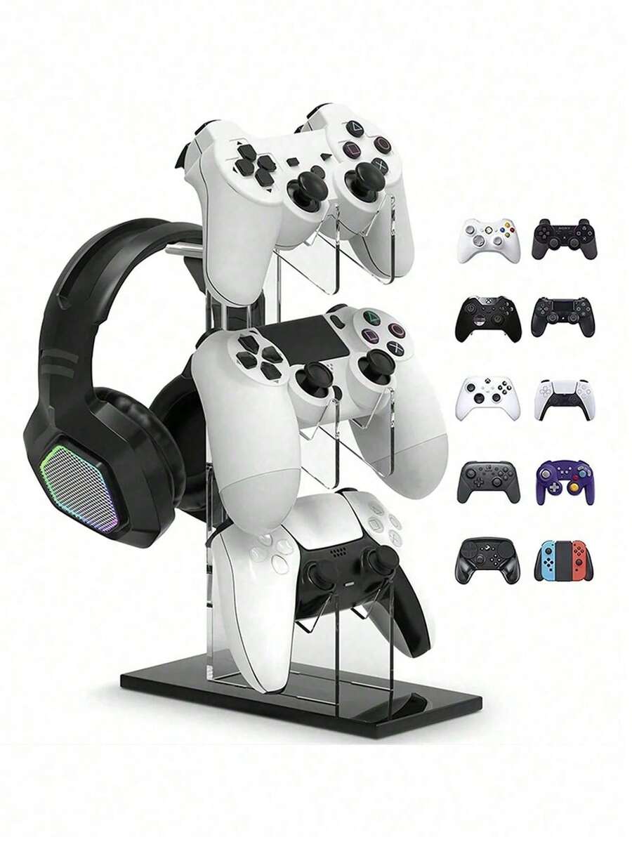 1pc 3-Tier Plastic Headphone Stand, Multifunctional Game Controller Storage Rack, Designed For Gamers Desktop Headphone Organizer - Transparent - View 1