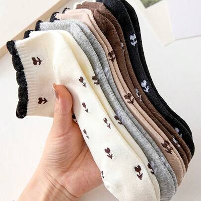 3/5 双女士透气可爱碎花图案运动休闲短袜，适合日常穿着和外出，四季皆宜 - 专为步行设计