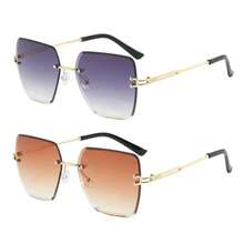 2副方形无框斜边时尚眼镜，适合拍照，返校季 - 漸層灰+漸層棕 - 查看 2