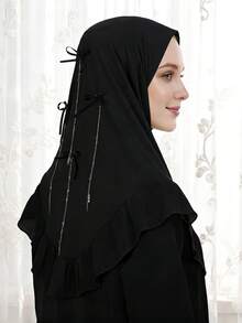 Gorro con lazo hecho a mano para musulmanas, adecuado para festivales islámicos y uso diario, accesorio de pañuelo ajustable para mujeres, esencial para vacaciones y viajes - Sombrero malayo con pajarita - Ver 16