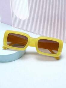 A Piar Vintage Chunky Orange Rectangular Glasses  Street Style  Weekend Getaways  Perfect Mother's Day Gift - C8 黃框茶 - 查看 5