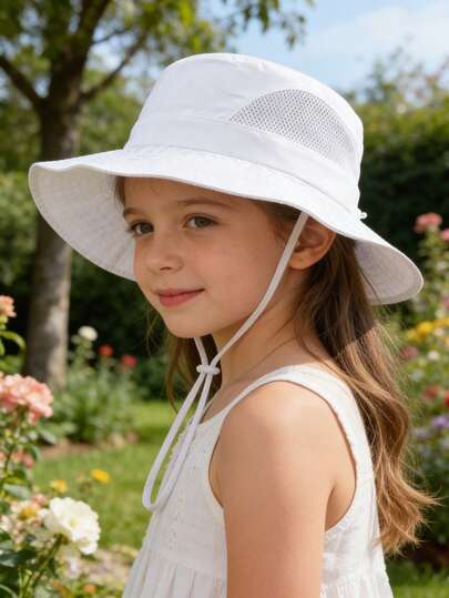 1顶可调节婴儿遮阳帽 - 幼儿儿童宽檐渔夫帽，夏季游戏帽，带下巴系带