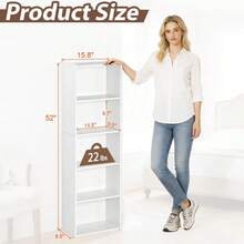 5-Tier Open Shelf Bookcase And Bookshelf, Freestanding Display Storage Shelves Narrow Cube Storage Organizer For Small Spaces Kids Bedroom Living Room Home Office Apartment, 52 Inch, White - Trắng - Xem 3