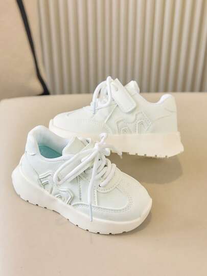 1双厚底时尚儿童运动鞋，春秋季男女童滑板鞋，软底魔术贴搭扣，休闲运动鞋