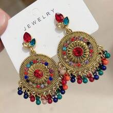 1对中东复古圆形水钻珍珠吊坠耳环（女士款） - 銅色 - 查看 11