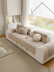 1pc European Elegant Lace Sofa Cushion, Light Luxury Minimalist Sofa Cover, Anti-Slip Anti-Dust Anti-Scratch, Beautiful Sofa Decoration, All Season Universal, Suitable For Bedroom Living Room Office Study, Suitable For 1-4 Seater L-Shaped Sofa, Sofa Cover - Khaki - View 3