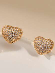 1 Đôi bông tai hình trái tim đính đá lấp lánh sang trọng, thiết kế độc đáo, mạ vàng, thanh lịch, thích hợp đeo công sở cho nữ. - Vàng - Xem 6