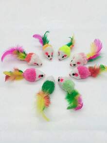 20pcs Plush Small Mouse Cat Toys, Colorful Feather Tail Fluffy Mice, Realistic Mouse Toys That Vibrate And Make Sounds To Attract Cats, Self-Playing Toys - View 5