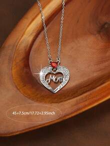 简约休闲复古母亲节礼物，优雅镂空心形字母“MOM”项链，韩日风格 - 彩色 - 查看 5