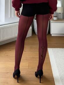 1 pereche dresuri în formă de inimă, dresuri subțiri și sexy cu spate, cu linie verticală, cu inimă, dresuri la modă cu imprimeu - Multicolor - Vizualizare 2