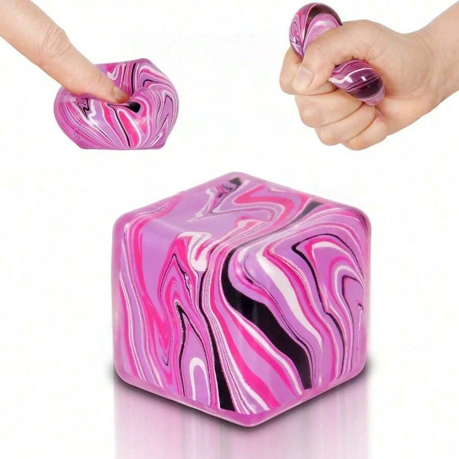 Fidget Toys Stress Cube, 1.38"*1.38" Stress Balls For Kids Adults Stress Relief, Ice Squishy Cube Sugar Balls, Sensory Toys For Kids With Autism An Danxiety Disorder(Green) - Hồng - Xem 1