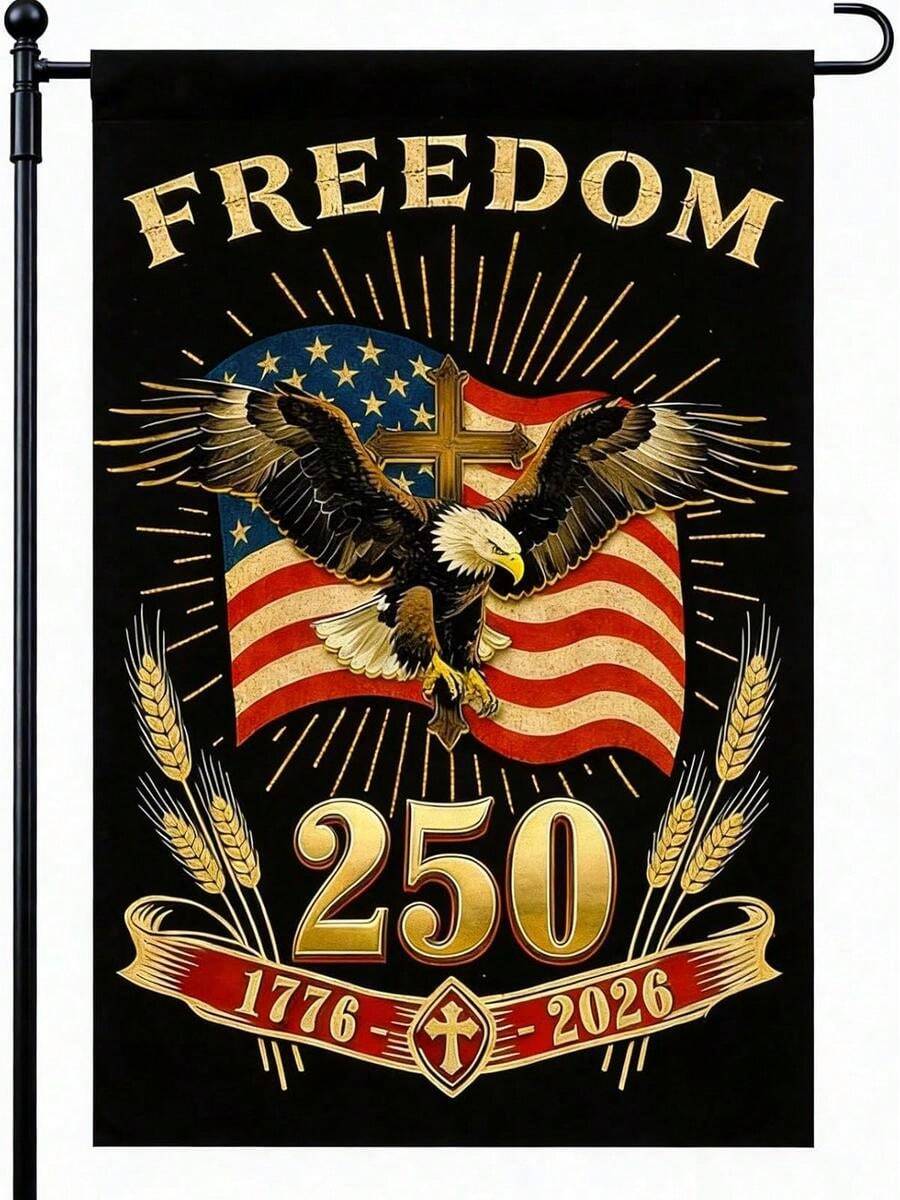250 Years Of Freedom Garden Flag 12x18 Inch, Double Sided Burlap Patriotic Yard Flag, 250th Anniversary American Banner With Eagle Cross Design, Waterproof Outdoor Decor - A - 查看 1
