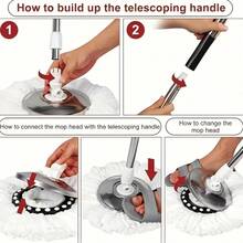 Rotary Mop And Bucket Set, Mop Bucket For Bathroom, School Bathroom, 360° Rotary Mop Bucket System, With 4 Replacement Microfiber Mop Heads And A 47-Inch Adjustable Handle, Used For Floor Cleaning, Bucket-Style Floor Cleaning Tool - 黑紅相間的滾筒,頂部配置,配有四個拖把頭 - 查看 9
