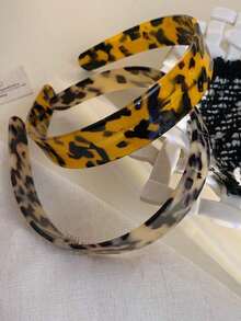 1pc French Classic Fashion Wide Acetic Amber Leopard Print Headband, Non-Slip Teeth, Smooth Surface, Thick For Women,Hairband,Hair Hoop Headbands ,Animal Print Hair Accessories Head Accessories - 棕色玳瑁 - 查看 7