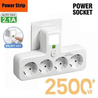 Phích cắm EU, ổ cắm điện 4 lỗ AC, ổ cắm điện đa năng, bộ lọc mạng, bộ sạc USB, công tắc riêng, bộ chuyển đổi đèn.