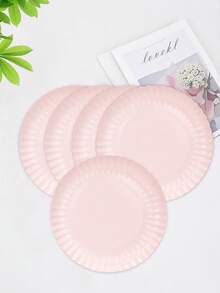 10pcs/20pcs/50pcs Pale Pink Shell Rim 8-Inch Disposable Paper Plates, Suitable For Cakes, Salads, Desserts, Fruits, Applicable For Birthday, Wedding, Gender Reveal, Holiday, Party Decor And Gifts - Pink - View 4