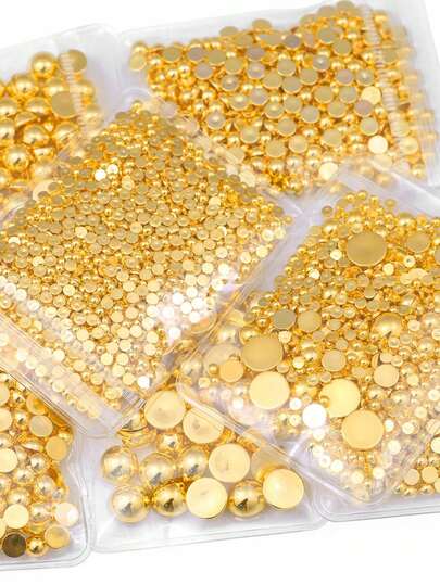 3-10mm Gold-Color Half-Pearl Beads For Jewelry, Nail Art, Clothing Decoration, Accessories, Loose Pearls