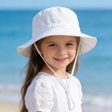 1pc Kids' Sun Protection Hat With Wind Cord, Minimalist Solid Color Or Cartoon Print Design, Lightweight Breathable Bucket Hat, Suitable For Beach And Daily Outings - 1PC - Girl - View 4