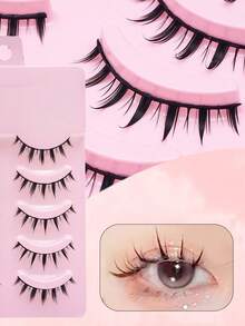 5 Pairs Cartoon False Eyelashes, Fairy False Eyelashes With Transparent & Fine Lash Stems, Cartoon Demon False Eyelashes With Natural & Soft Lashes, Suitable For Beginners - Black - View 7