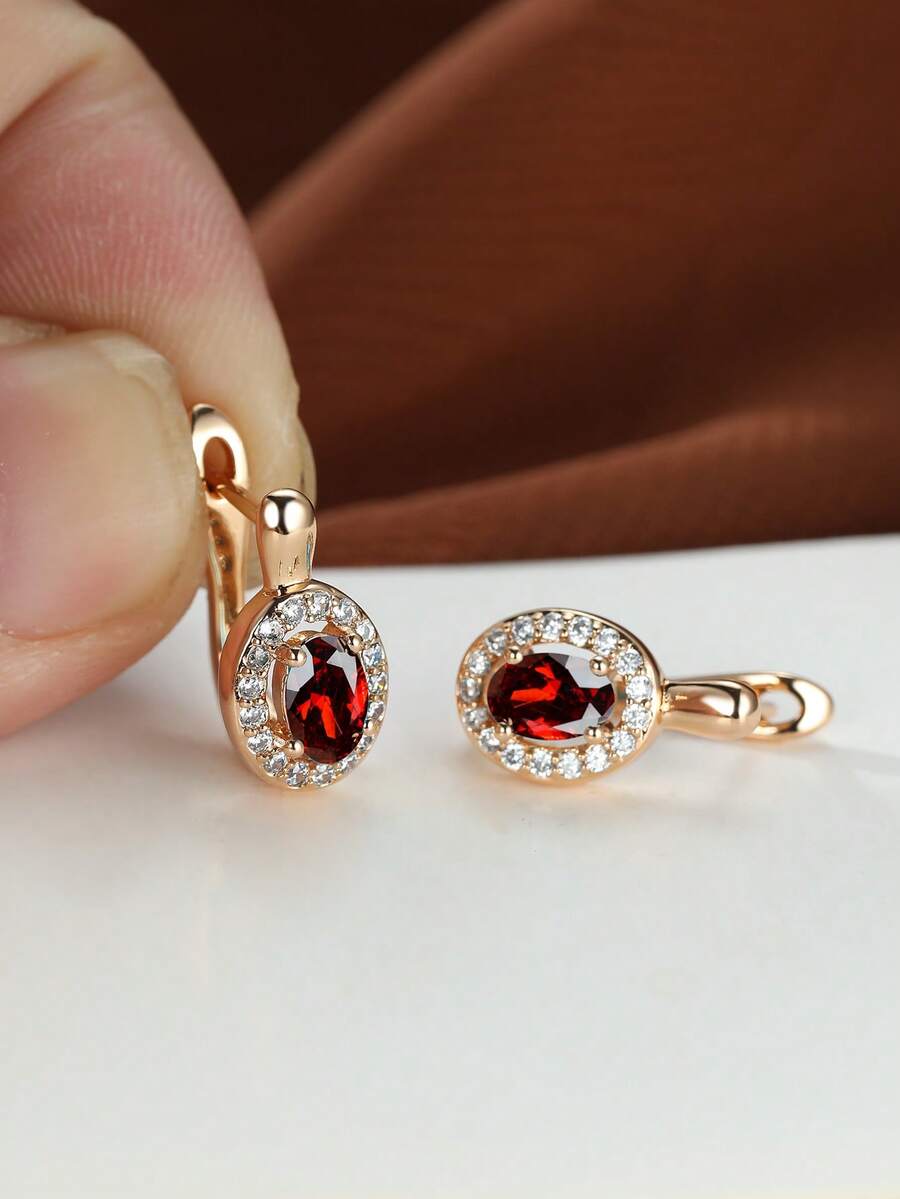 Vanel 1Pair Elegant Golden Oval Cubic Zirconia Halo Leverback Earrings For Women, Dainty Earrings, Fashion Statement Jewelry, Fashion Jewelry For Women, For Daily Wear & Party - Golden Yellow - Multicolor 2 - View 1