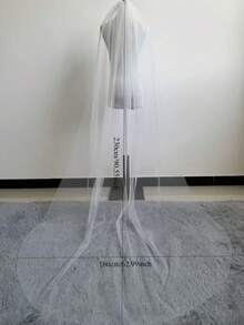 1 pieza Velo de novia de tul suave y largo y delgado, de capa única con borde limpio, velo de novia simple con peine de metal para el cabello - Multicolor - Ver 4